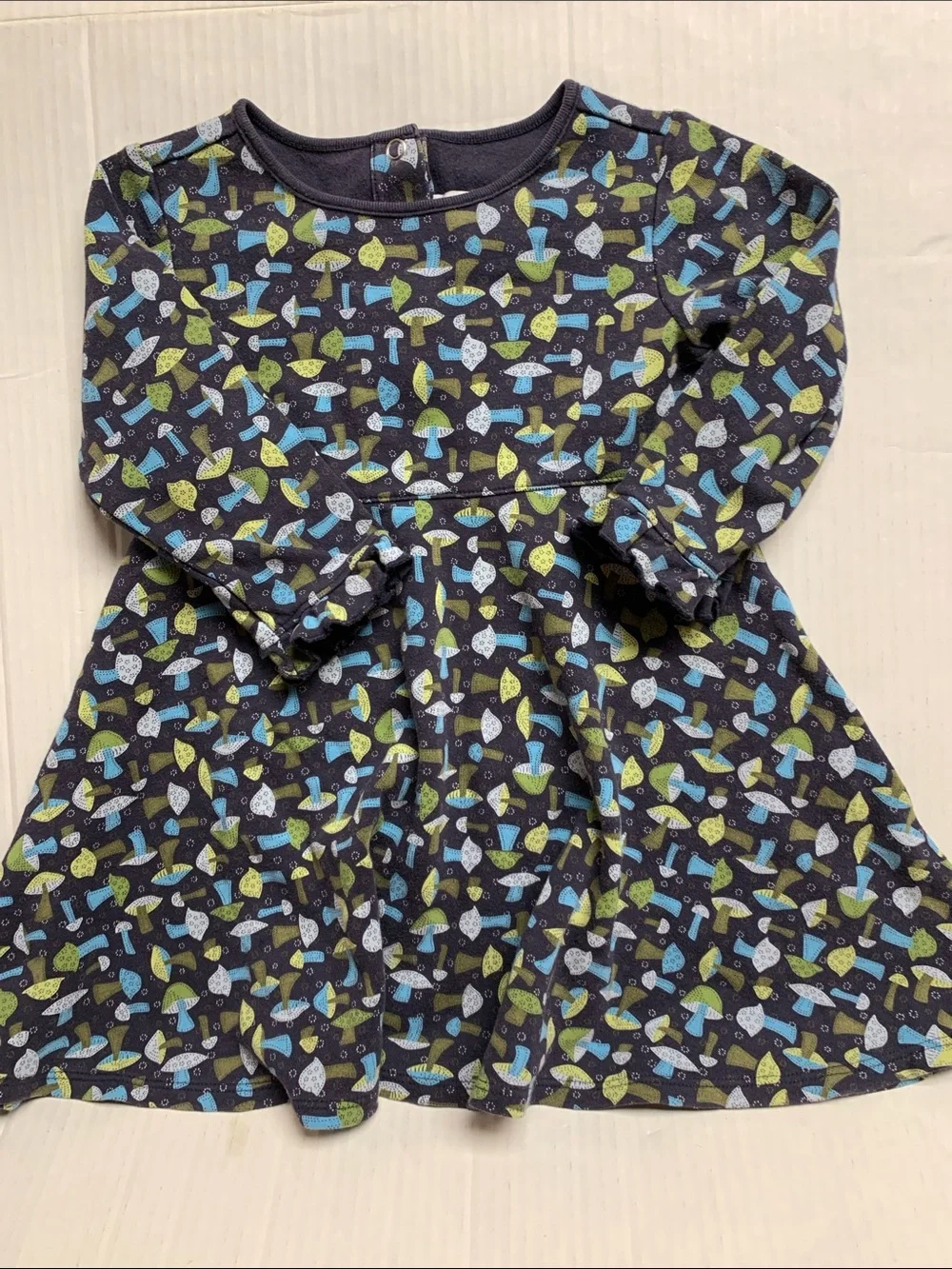 Gymboree Vintage Rare Hide And Seek Mushroom Print Dress Blue Green Size 2T